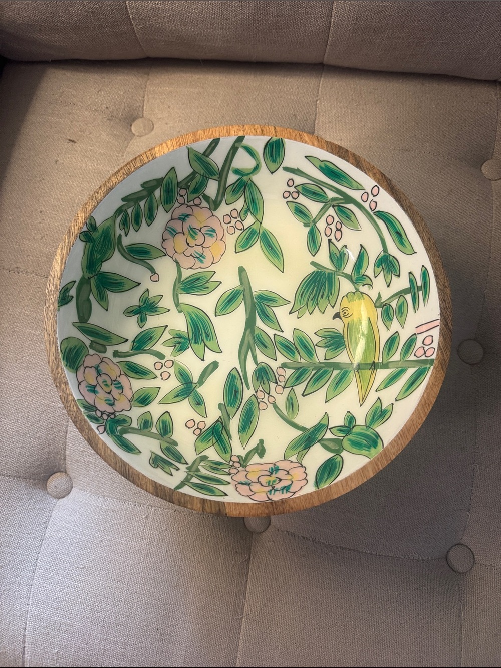 Opalhouse mango wood serving bowl with tropical pattern